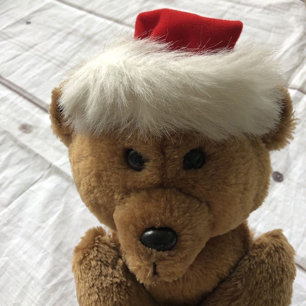 Hallmark 1984 Beau‎ Bear Teddy Plush 14" Scruffy Christmas Santa Hat Vtg
